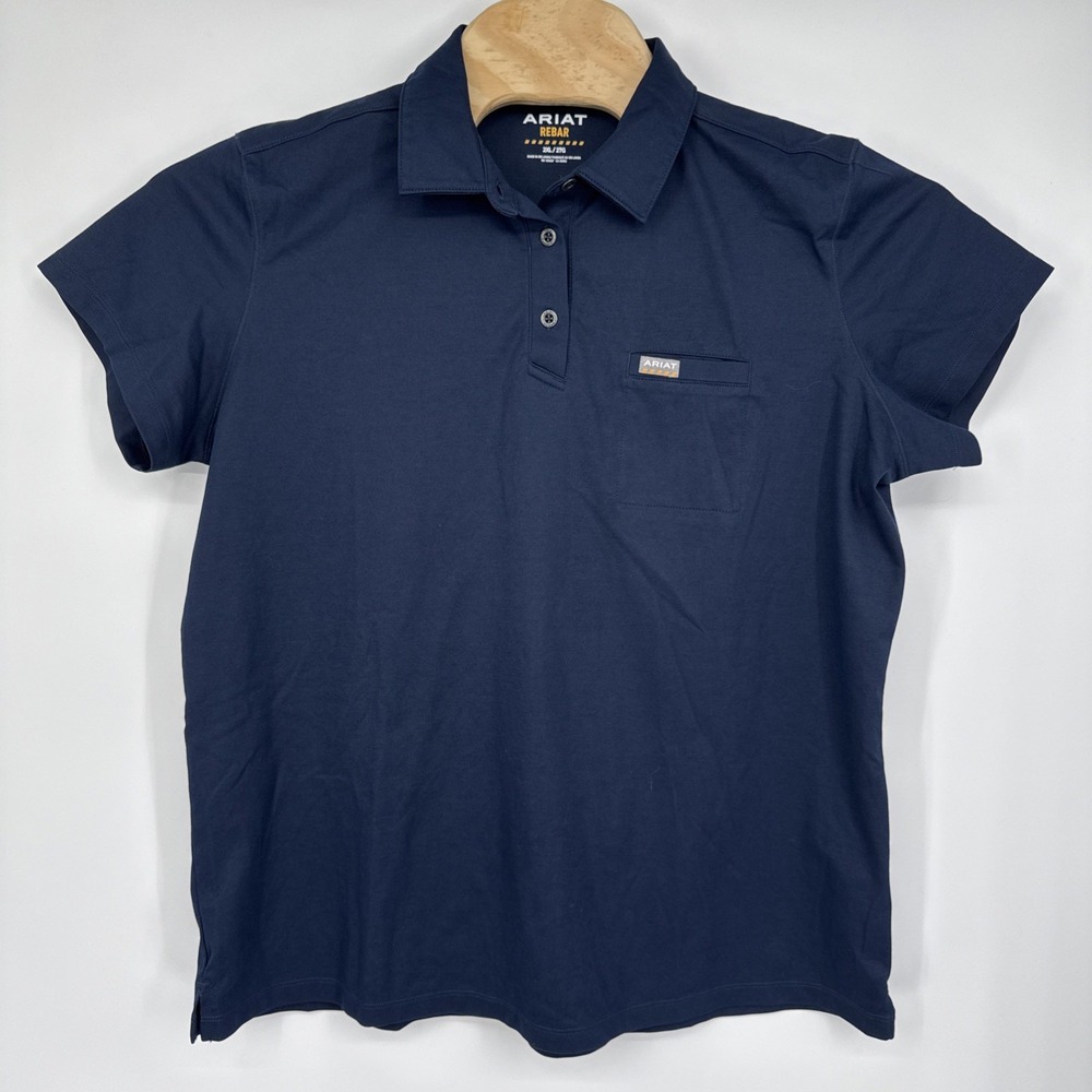Ariat Rebar Women's 2XL Blue Foreman SS Polo Performance Workwear Golf Utility‎ - Picture 2 of 7
